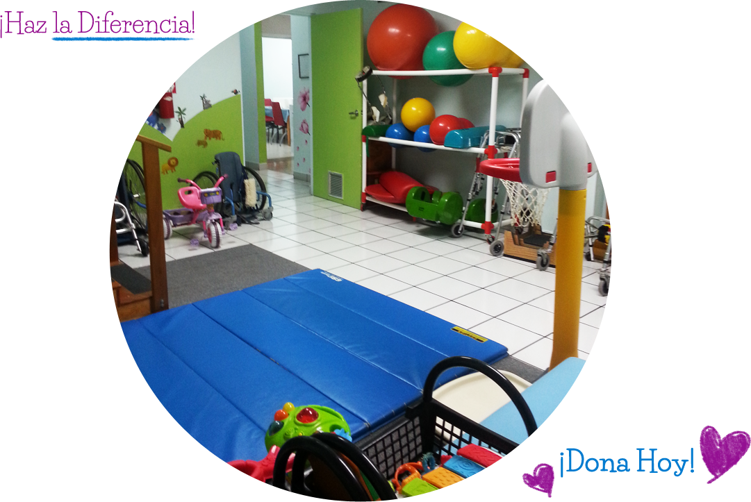 Instalaciones físicas de la Asociación de Espina Bífida. Sala de Terapia. Haz la Diferencia. ¡Dona Hoy!